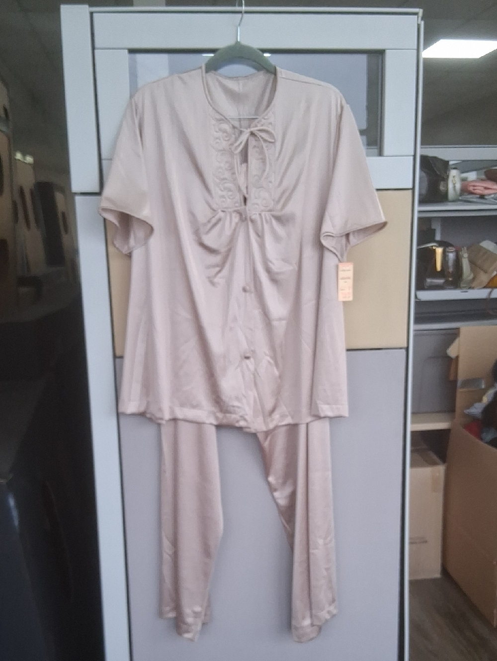 Vanity Fair Vintage (Dead Stock W Tags) Beige Two-Piece Short Sleeve Pajama Set.